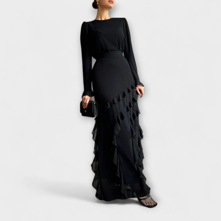 Fallon - Robe longue et ajustée avec volants tridimensionnels