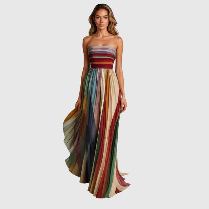 Melissa - Robe maxi multicolore à rayures plissées
