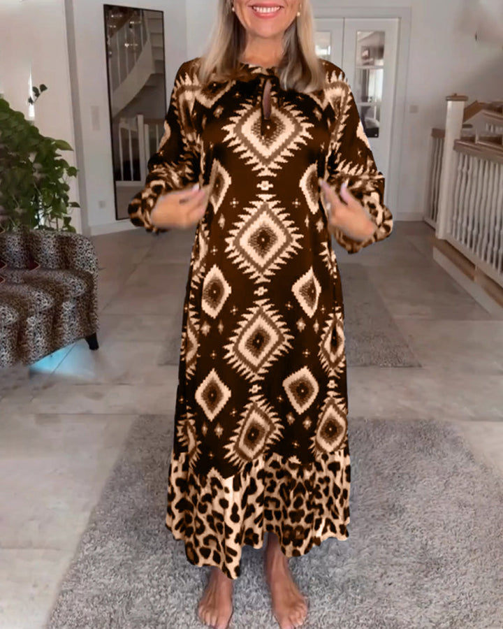 Frederique™ | Robe Longue à Manches avec Motif Géométrique
