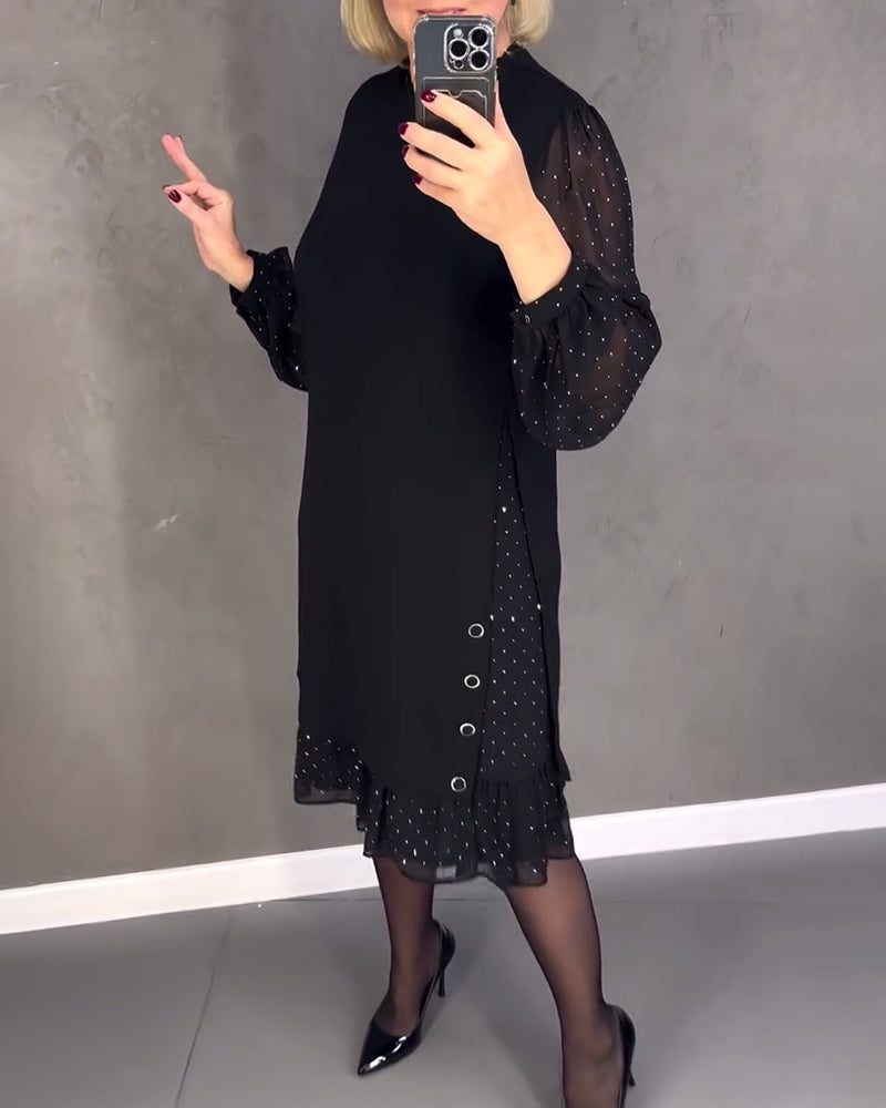 Gisèle™ | Élégante robe à pois à manches longues