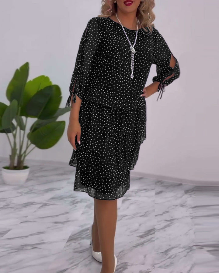 Vérène™ | Élégante Robe à Pois Superposée