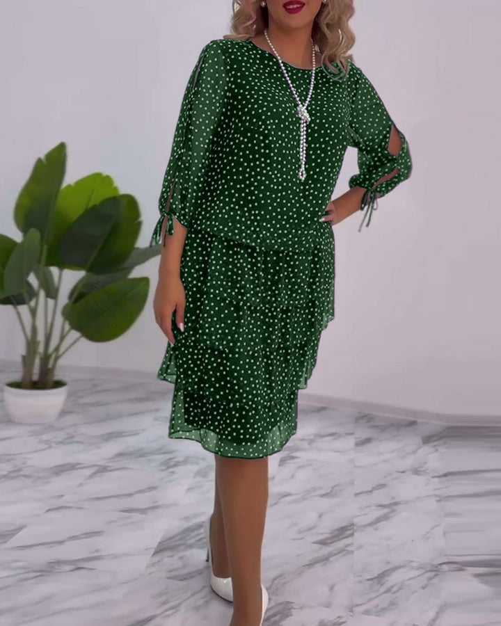 Vérène™ | Élégante Robe à Pois Superposée