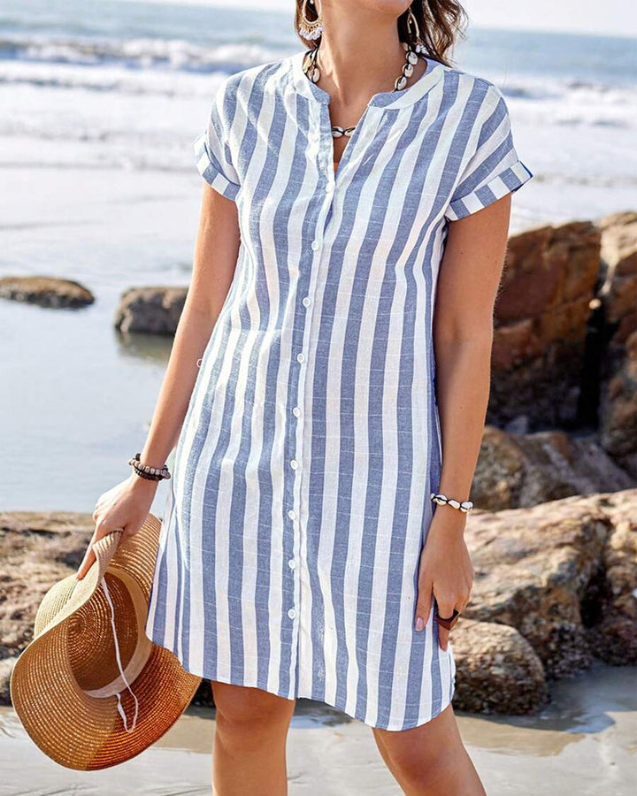 Marthe™ | Élégante Robe Chemise à Rayures