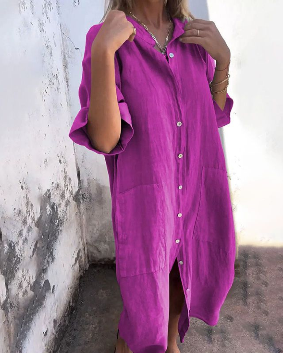 Maëlys™ | Robe Chemise Décontractée Longueur Mi-Mollet