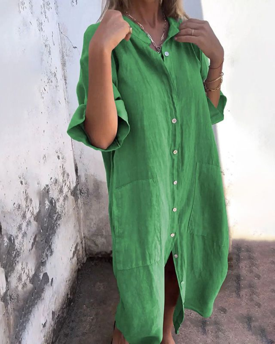 Maëlys™ | Robe Chemise Décontractée Longueur Mi-Mollet