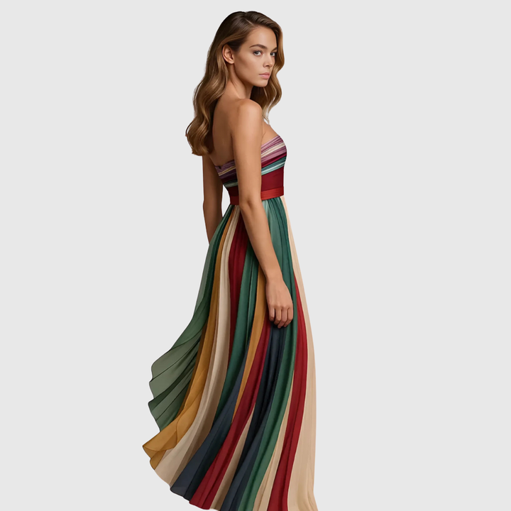 Melissa - Robe maxi multicolore à rayures plissées