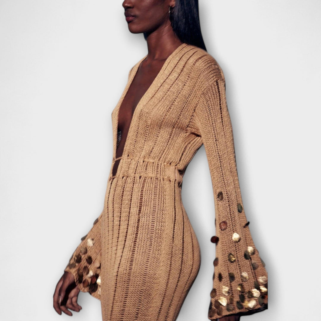 Kathleen - Robe longue en tricot doré de Dolly