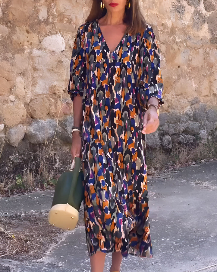 Nathalie™ | Robe Vintage à Imprimé et Col en V