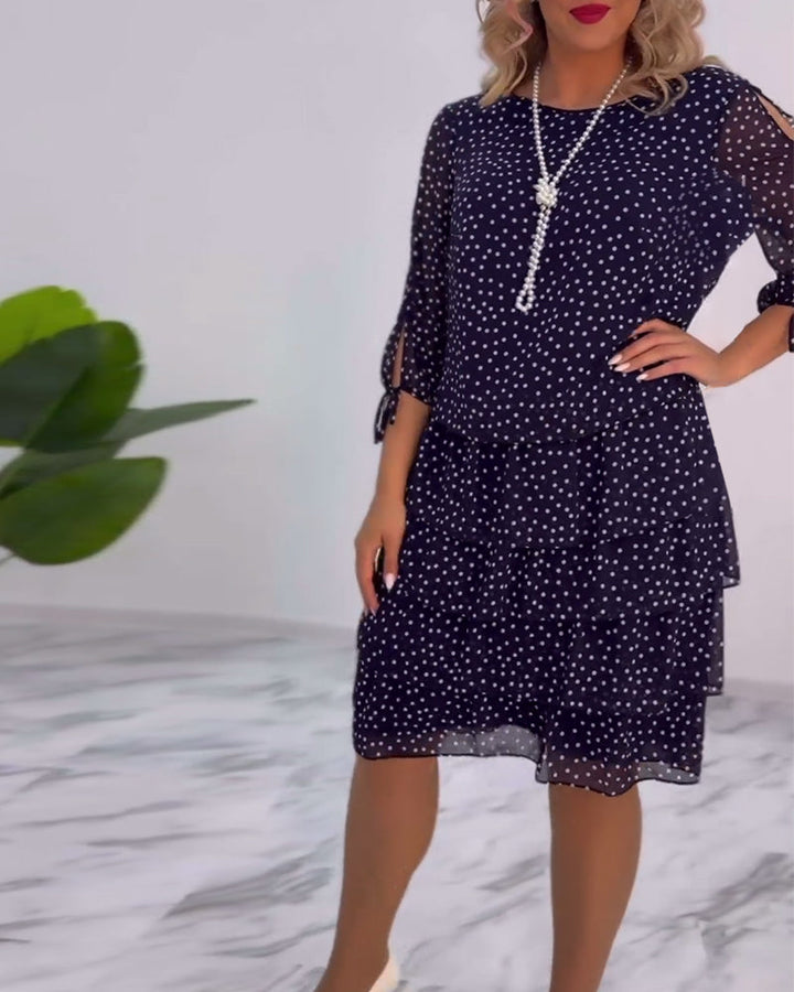 Vérène™ | Élégante Robe à Pois Superposée