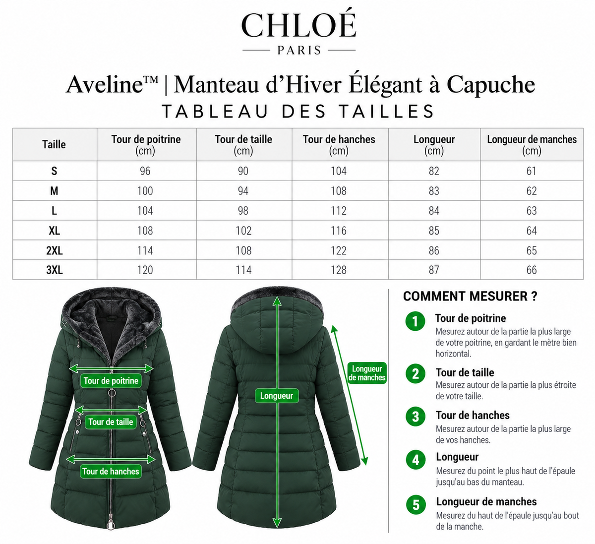 Tableau des tailles