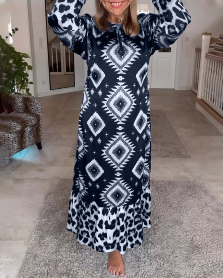 Frederique™ | Robe Longue à Manches avec Motif Géométrique