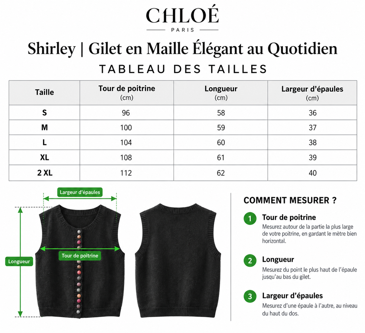 Tableau des tailles