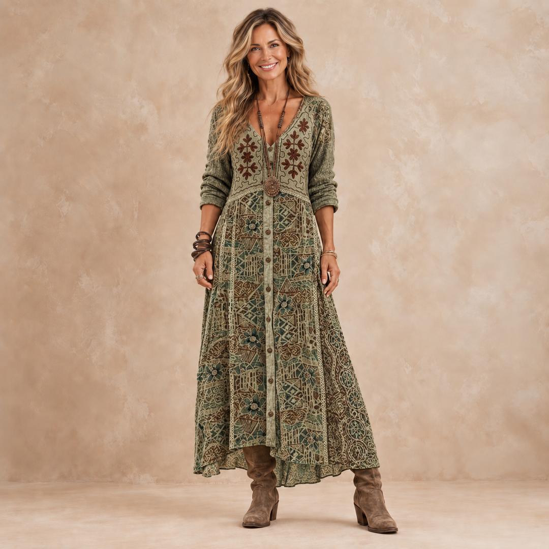 Maribel | Robe Longue à Imprimé Botanique Vintage