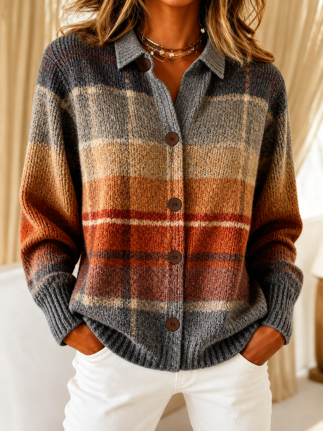 Edith™ | Cardigan à Carreaux Ombrés  Autumn