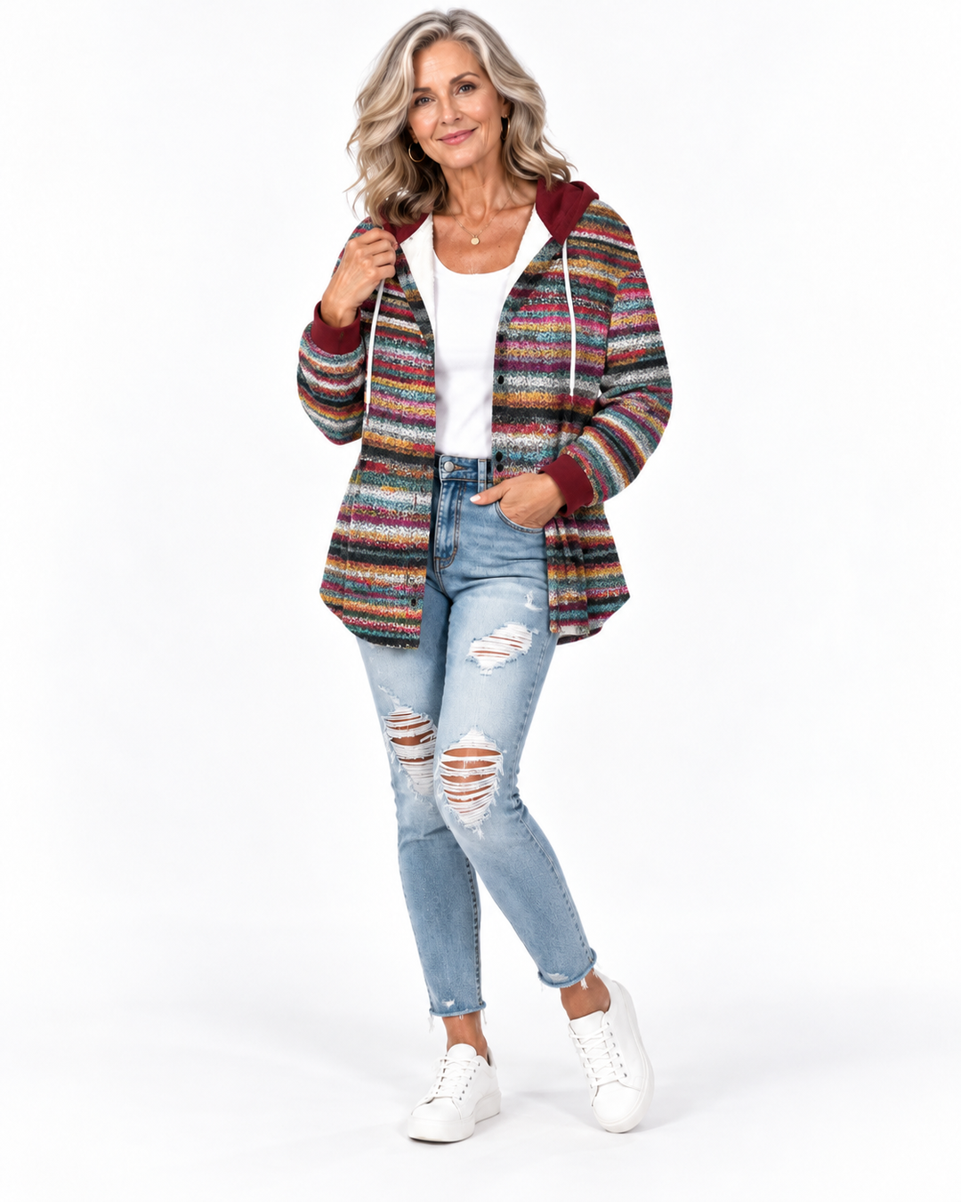 Cardigan En Maille Avec Capuche - Mélange de Coton