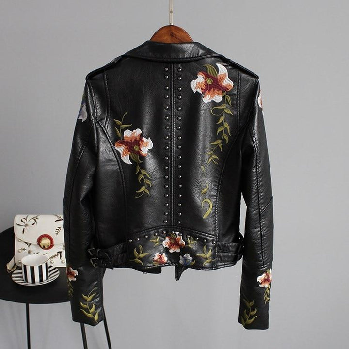 Jayzie | Veste en Cuir PU Brodée et Élégante