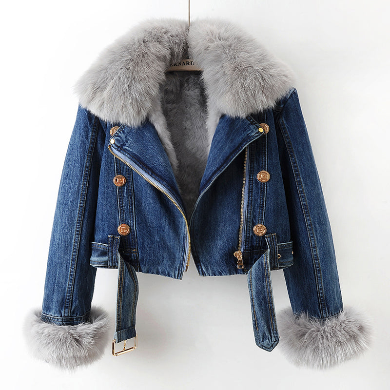 Margaux | Veste en denim avec col en fourrure