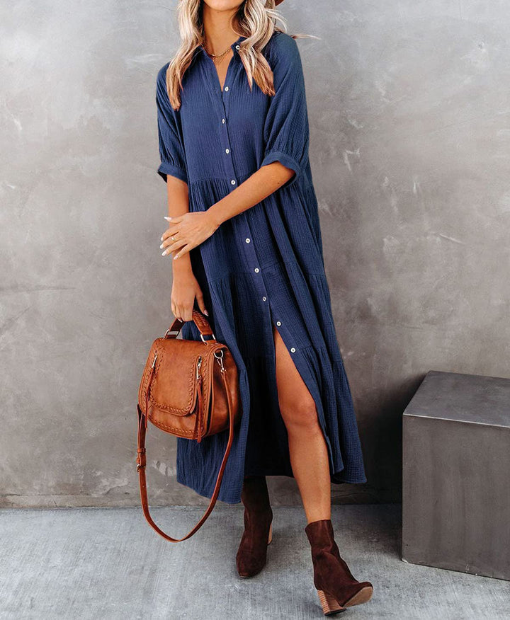 Lise™ | Luxurious Ruffled Shirt Dress