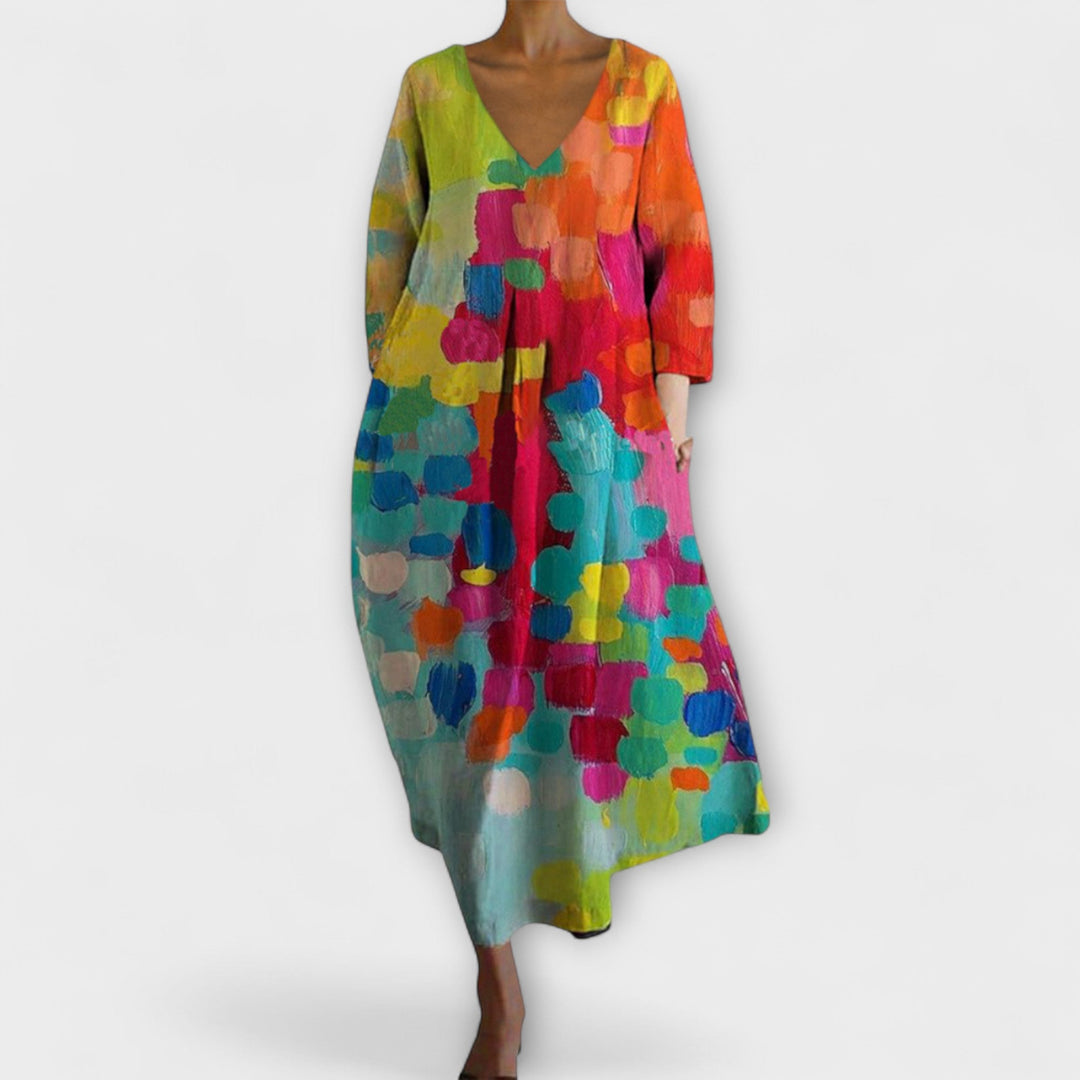 Fiona - Robe Longue et Colorée avec Décolleté en V
