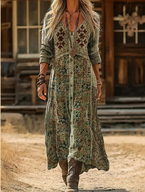 Maribel | Robe Longue à Imprimé Botanique Vintage