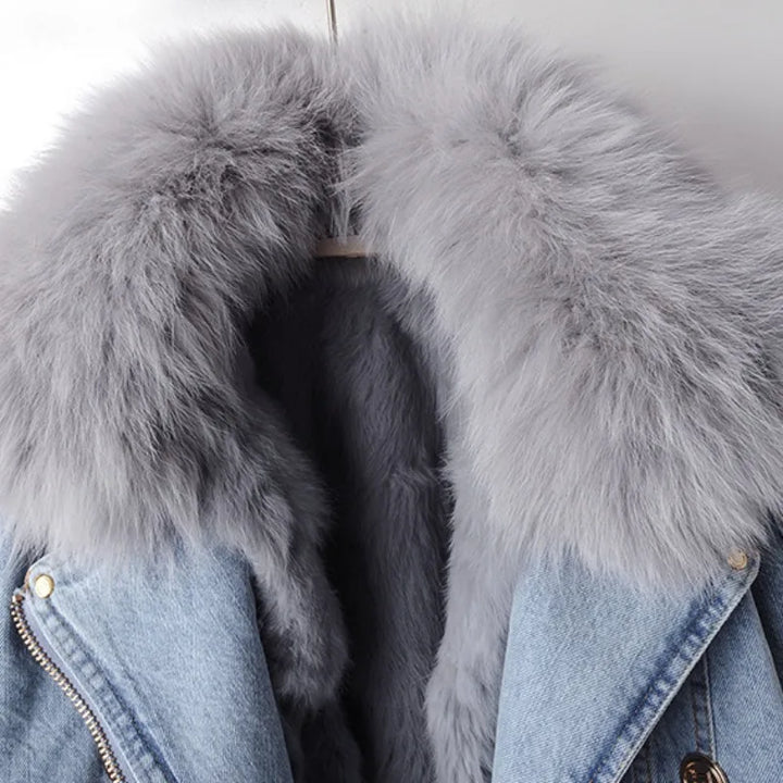 Margaux | Veste en denim avec col en fourrure