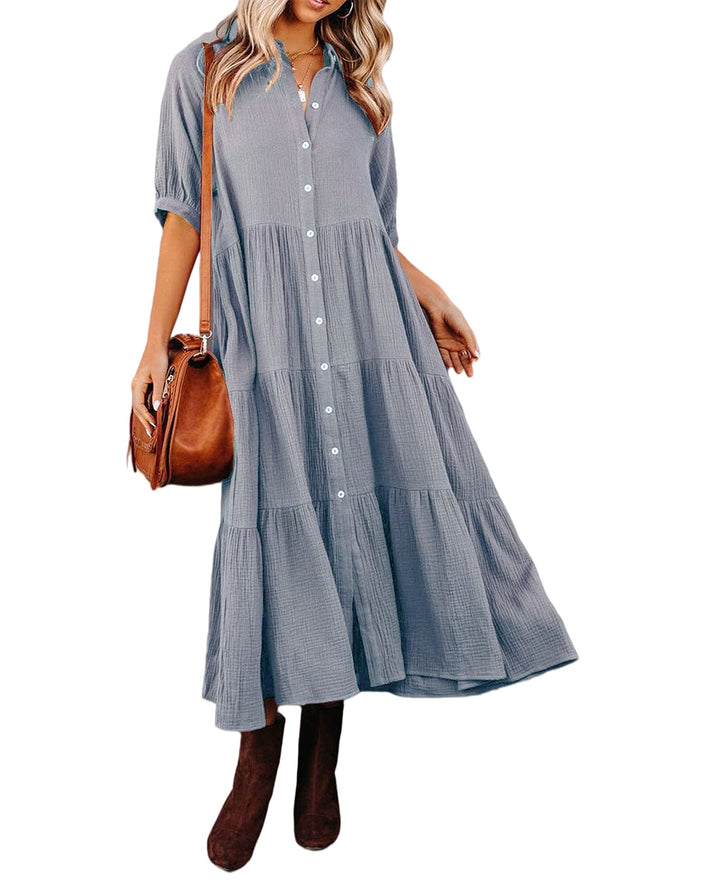 Lise™ | Luxurious Ruffled Shirt Dress