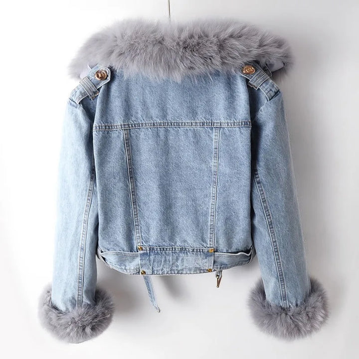 Margaux | Veste en denim avec col en fourrure