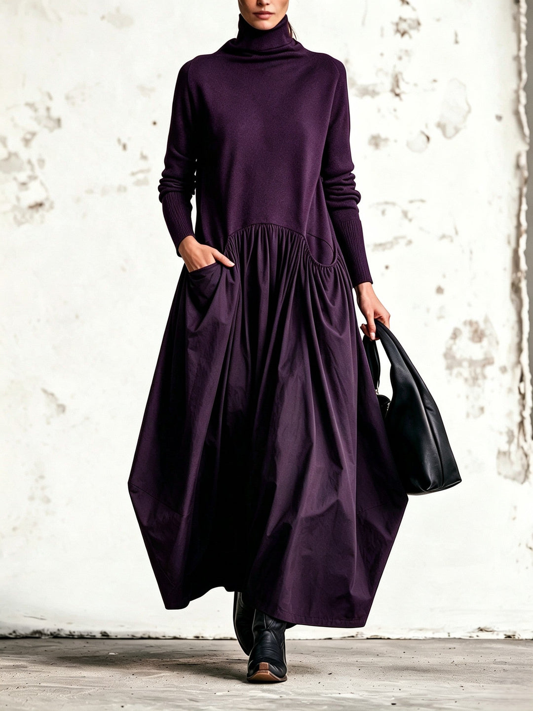 Sloane | Robe Longue à Col Montant et Poches