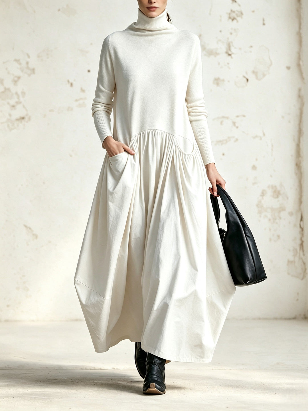 Sloane | Robe Longue à Col Montant et Poches