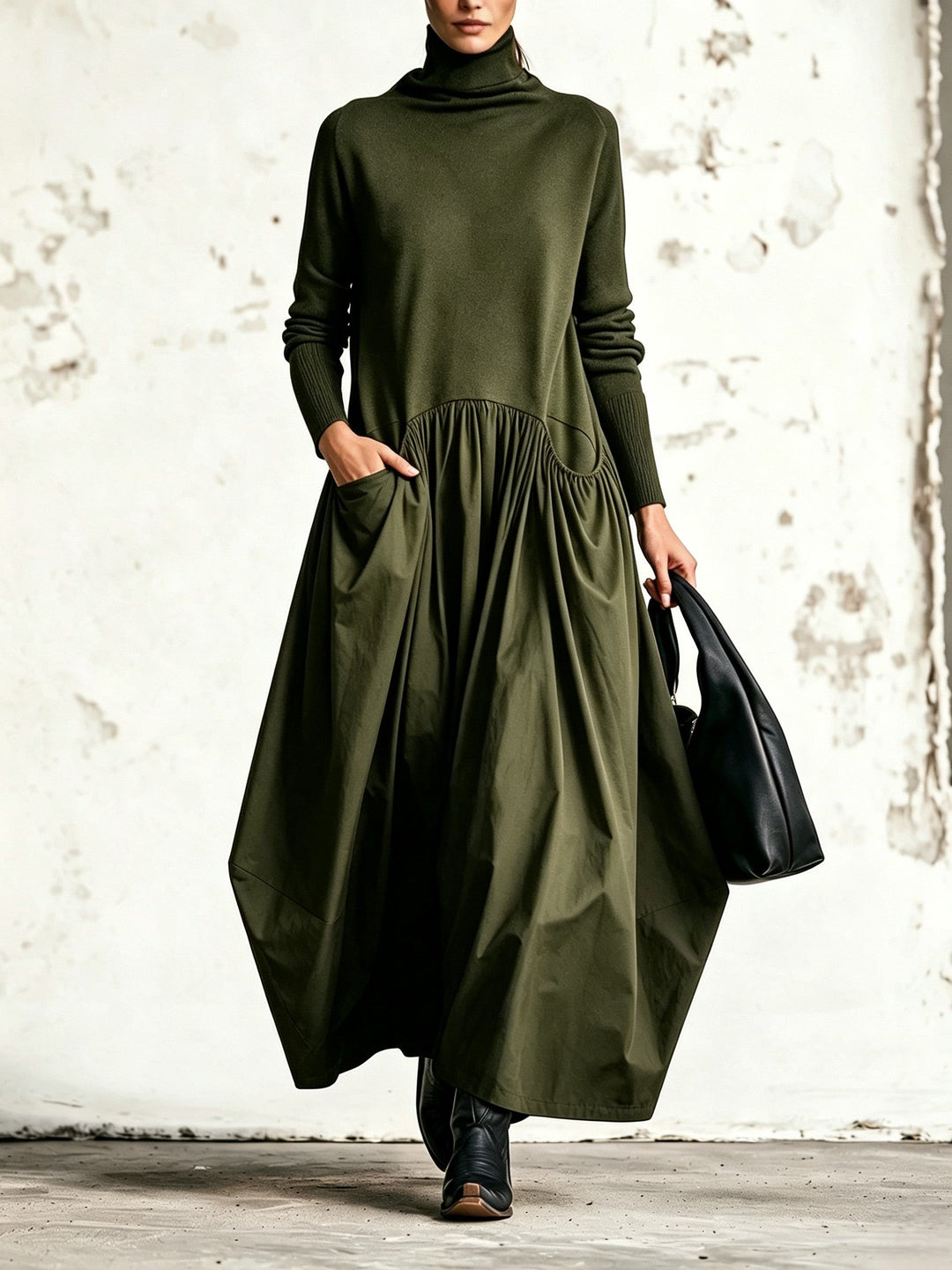 Sloane | Robe Longue à Col Montant et Poches