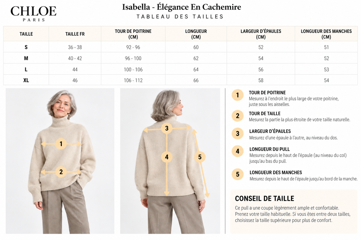 Tableau des tailles