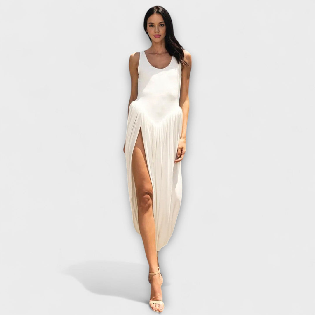 Maxi robe avec jupe drapée et fente latérale