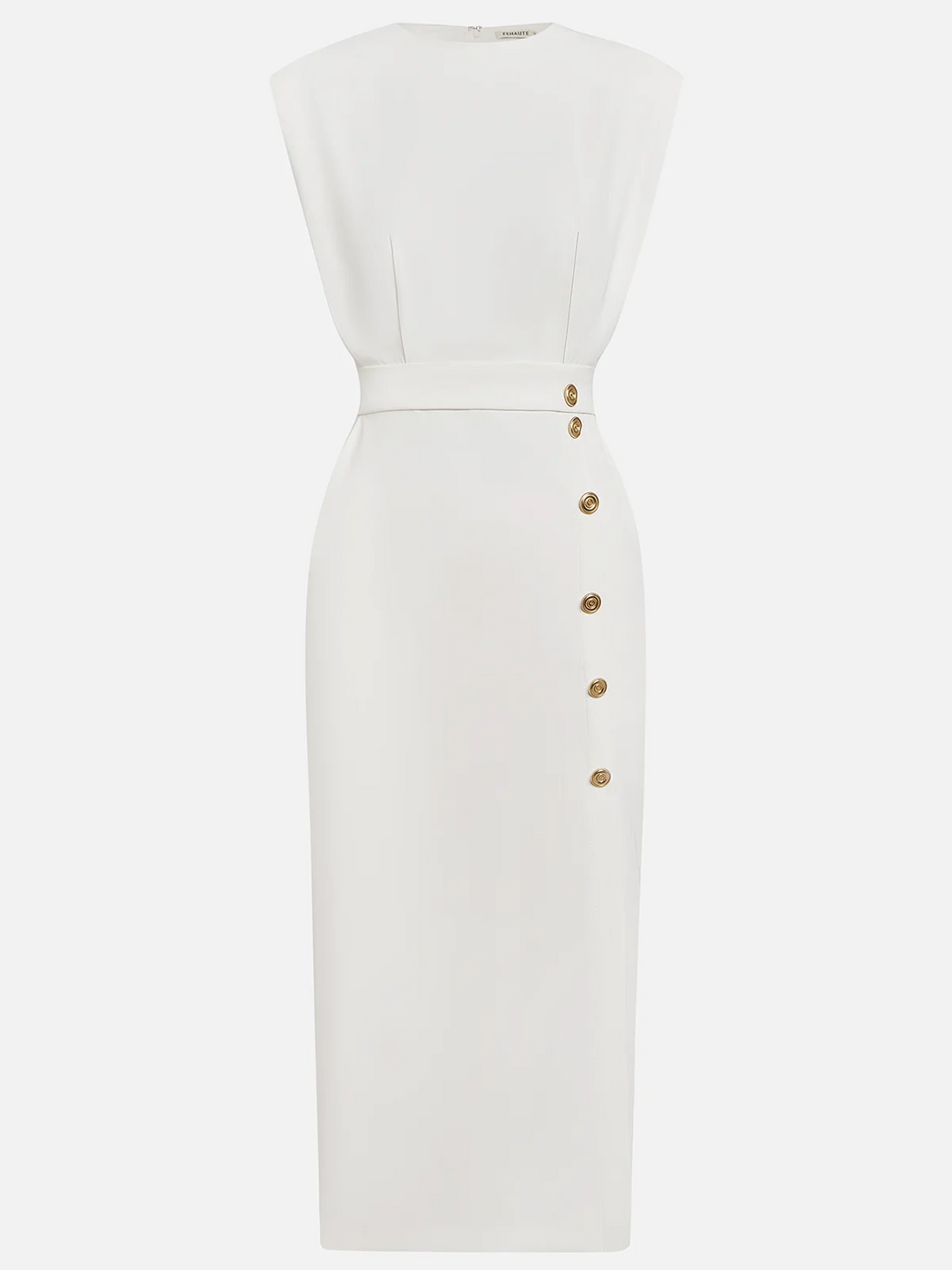 Malene™ | Robe midi unie avec fente à boutons et décolleté arrondi