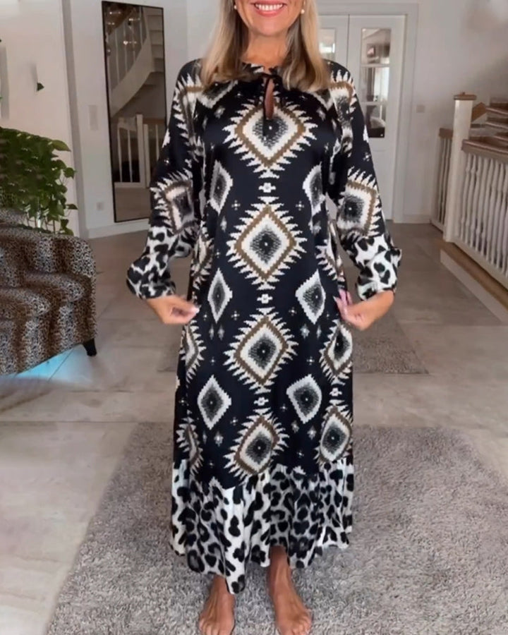 Frederique™ | Robe Longue à Manches avec Motif Géométrique
