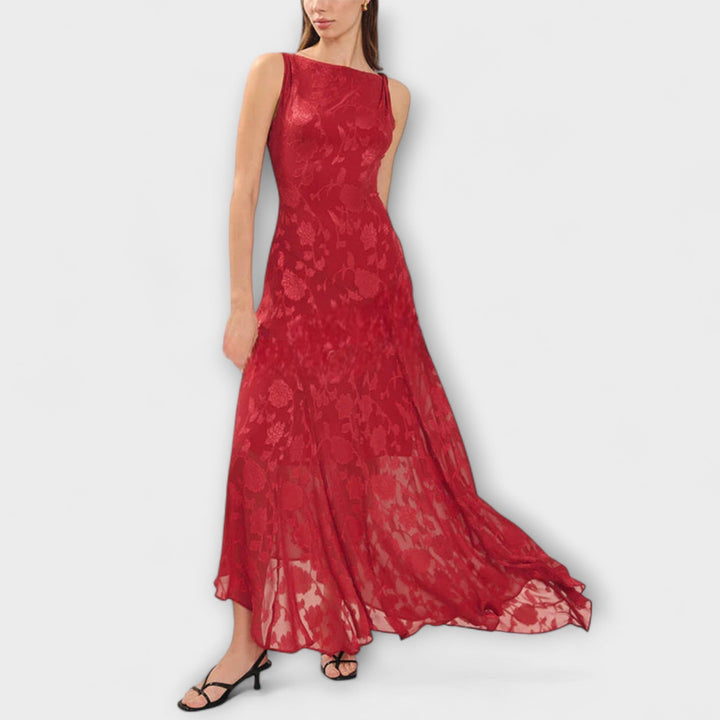 Opale - Élégante Robe Maxi Sans Manches avec Design en Dentelle
