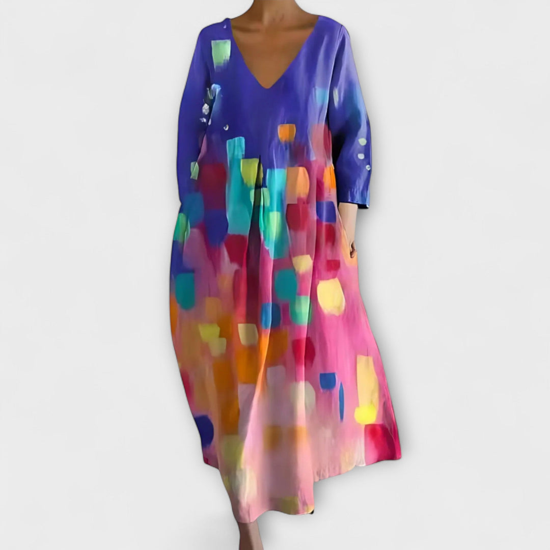 Fiona - Robe Longue et Colorée avec Décolleté en V