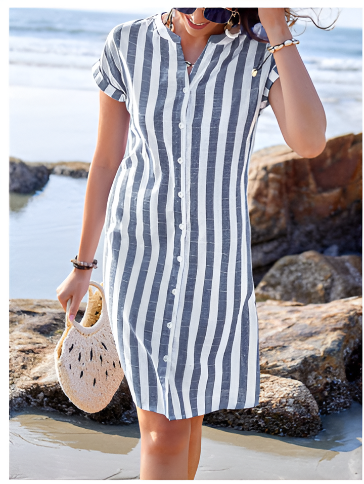 Marthe™ | Élégante Robe Chemise à Rayures