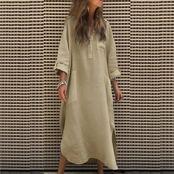 Cléa™ | Robe Longue Unie à Manches Longues