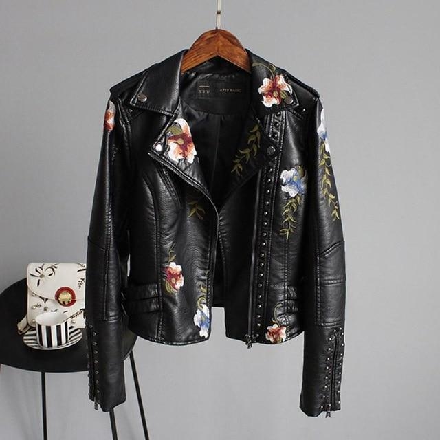 Jayzie | Veste en Cuir PU Brodée et Élégante
